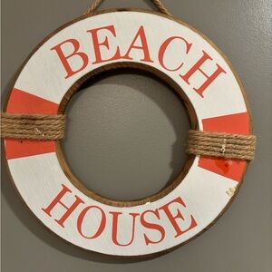 DECOR BEACH HOUSE WHITE WOOD ORANGE NAUTICAL BUOY SIZE 12”